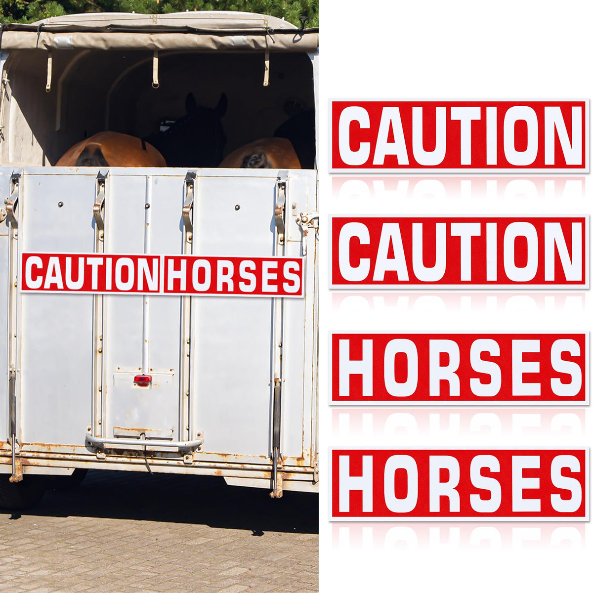 4 Pcs Caution Horses Trailer Decals, Reflective Warning Stickers