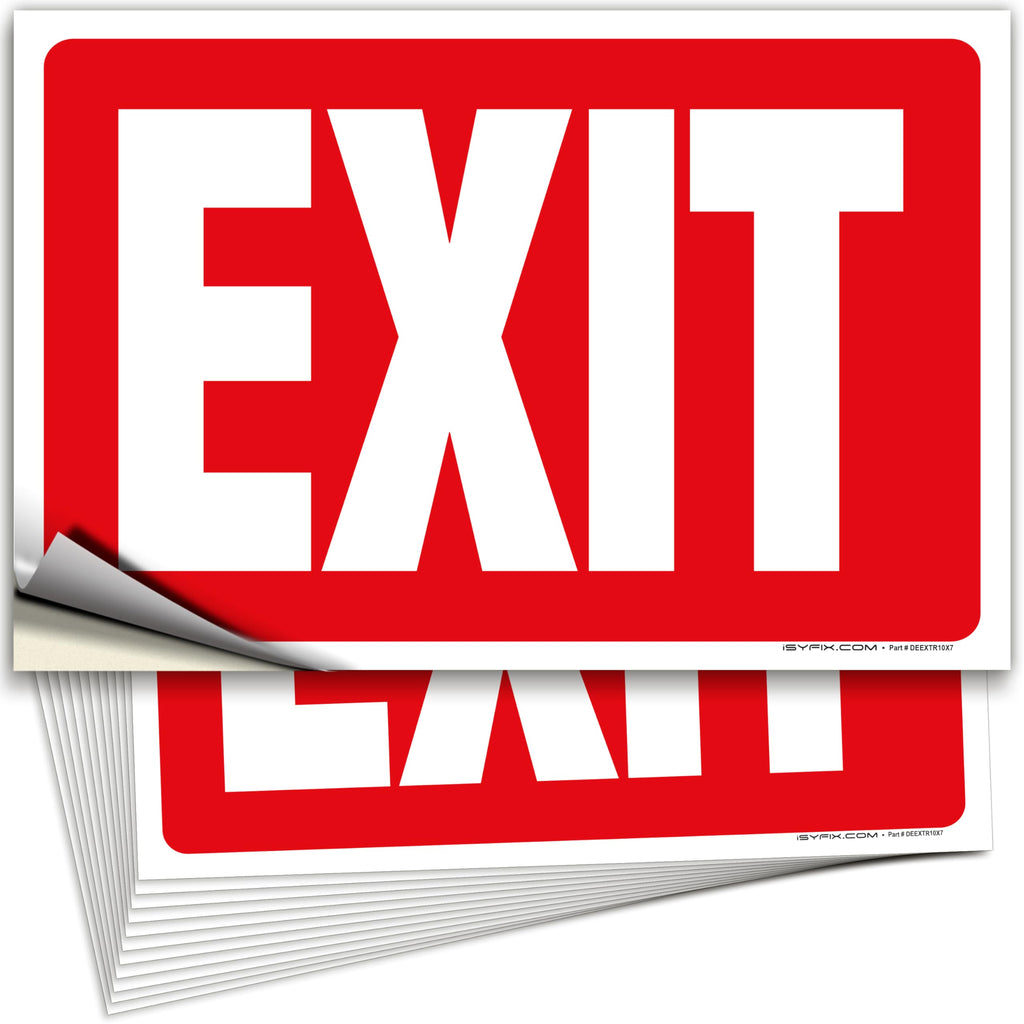 iSYFIX Exit Signs Stickers, 10x7 Inch, 12 Pack, Sticker Red 12 Pk 10x7