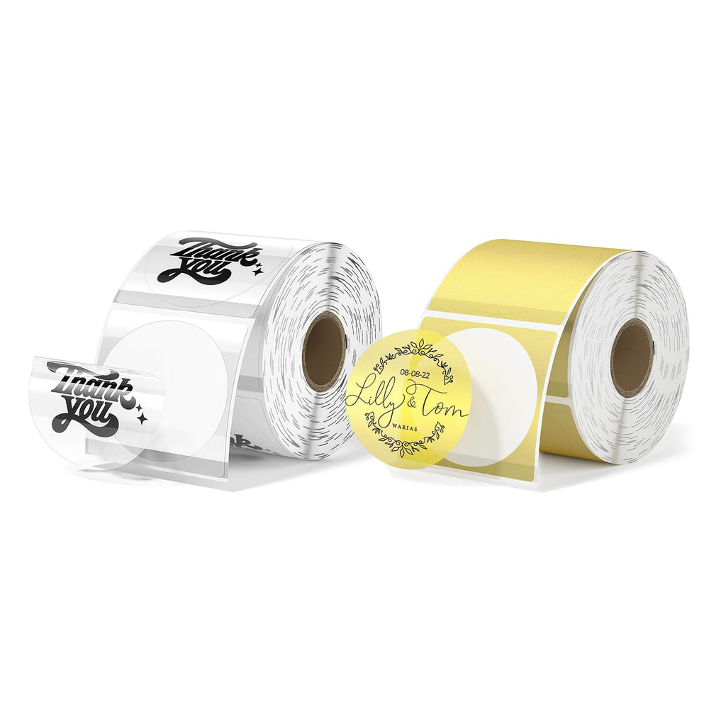 2 Inch Transparent Circle Self-Adhesive Waterproof Thermal Label+Gold Transparent Thermal Stickers