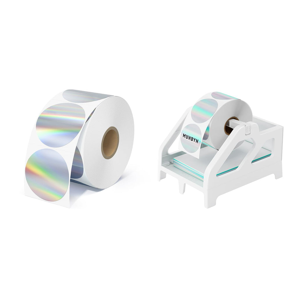 2" Circle Holographic Thermal Label Stickers+White Label Holder