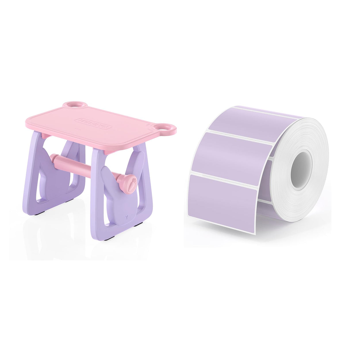 MUNBYN Label Holder for Rolls and Fanfold Labels+2.25"x1.25" Purple Thermal Sticker Labels