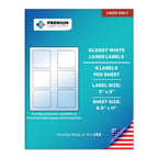 Premium Label Supply Glossy White Square Sticker Labels – 3" x 3" – (6 per Sheet) (Glossy White for Laser Only, 60 Labels) Laser Glossy White
