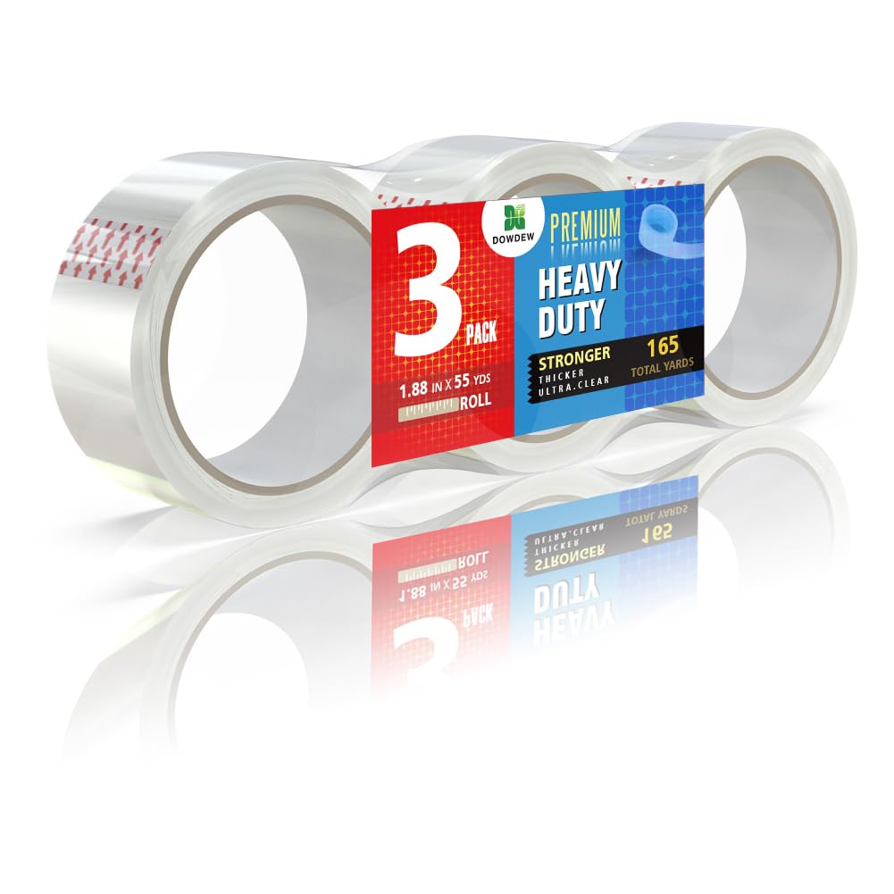 Clear Packing Tape, Heavy Duty Packaging Tape 1.88 inch x 55 Yards Refill Roll for Shipping Mailing Moving [Ultra Strong - Super Thick] (3 Rolls / 165 Total Yards) 3 Rolls / 165 Total Yards