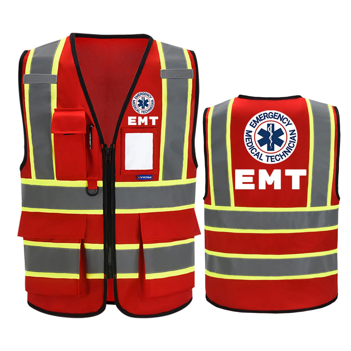 AYKRM Security Vest for Men Women 7 Pockets High Visibility Reflective Safety Vest Front Zipper Meets ANSI/ISEA Red-emt 8X-Large