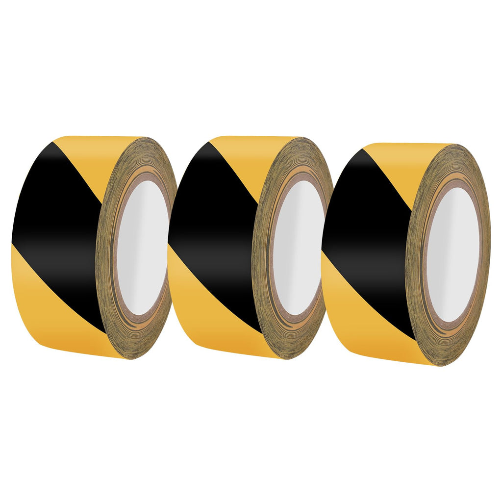 3 Roll 2" x 164FT Black & Yellow Caution Tape, Strong Adhesive Floor Tape 3