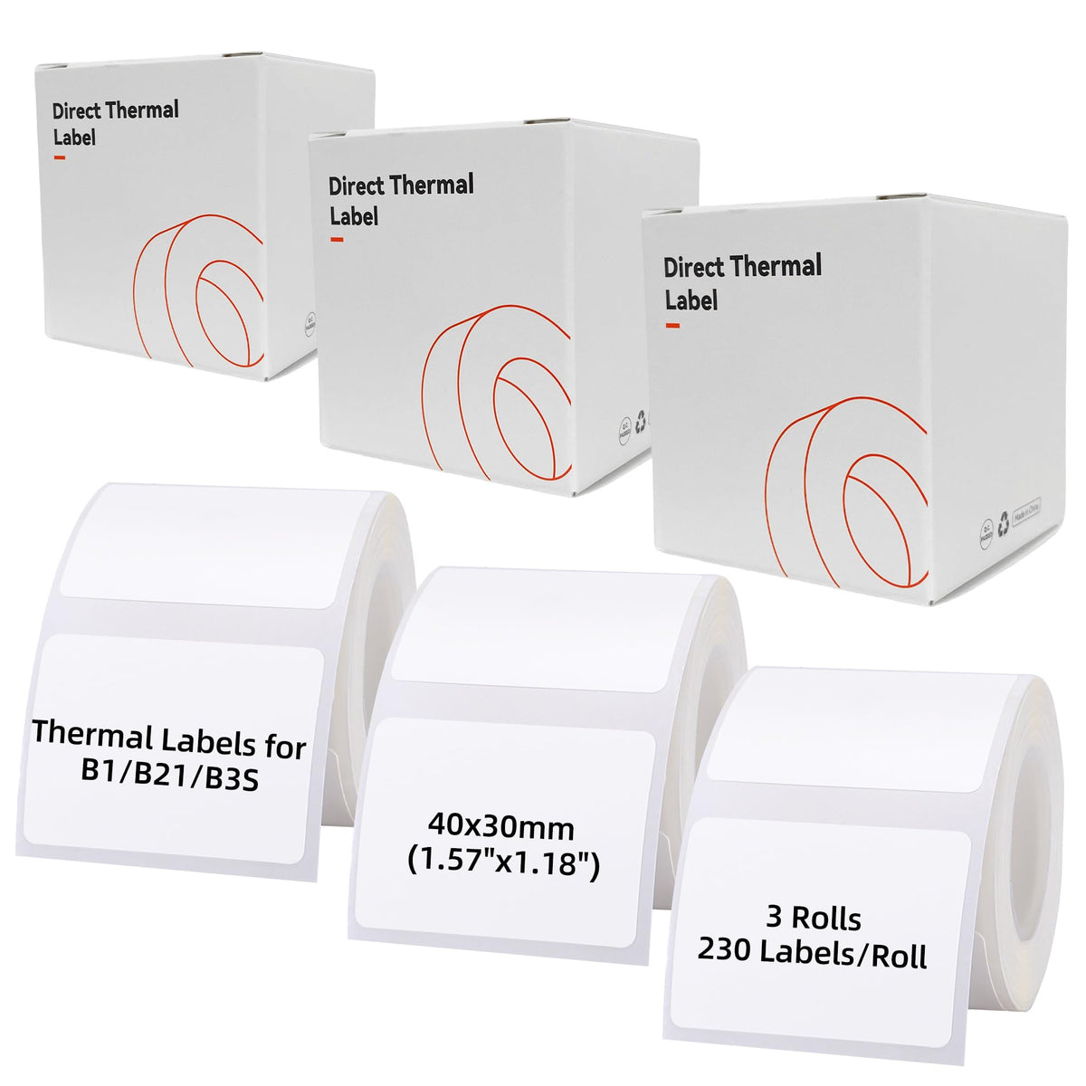 40x30mm (1.57"x1.18") Labels for B1/B21/B3S Label Maker, 3 Rolls 3Rolls-40x30mm