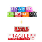 Tapes n More 350+100 Home Moving Labels for 2 Bedroom House, 50 Labels per roll, 9 Color Coded Label Rolls, and Fragile Labels Included for Moving Boxes, Moving Supplies, Wardrobe Boxes