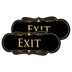 Designer EXIT Sign - Black/Gold - Medium (2 Pack) Black Gold 2.75" x 7" - Med (2 Pack)