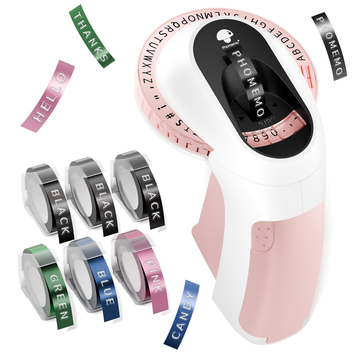 Phomemo Embossing Label Maker with 6 Tapes, Vintage Embossed Label Maker Pink