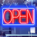 16.5" X 9" Led Neon Open Signs for Business - 12V/2A Ultra Bright Led Neon Sign with ON/OFF Switch - Plug In Electric Light Up Sign for Bar, Salon, Coffee Stores, Club, Hotel (Horizontal) Blue/Red-Horizontal 16.5x9 inch with AC Adapter