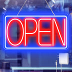 16.5" X 9" Led Neon Open Signs for Business - 12V/2A Ultra Bright Led Neon Sign with ON/OFF Switch - Plug In Electric Light Up Sign for Bar, Salon, Coffee Stores, Club, Hotel (Horizontal) Blue/Red-Horizontal 16.5x9 inch with AC Adapter