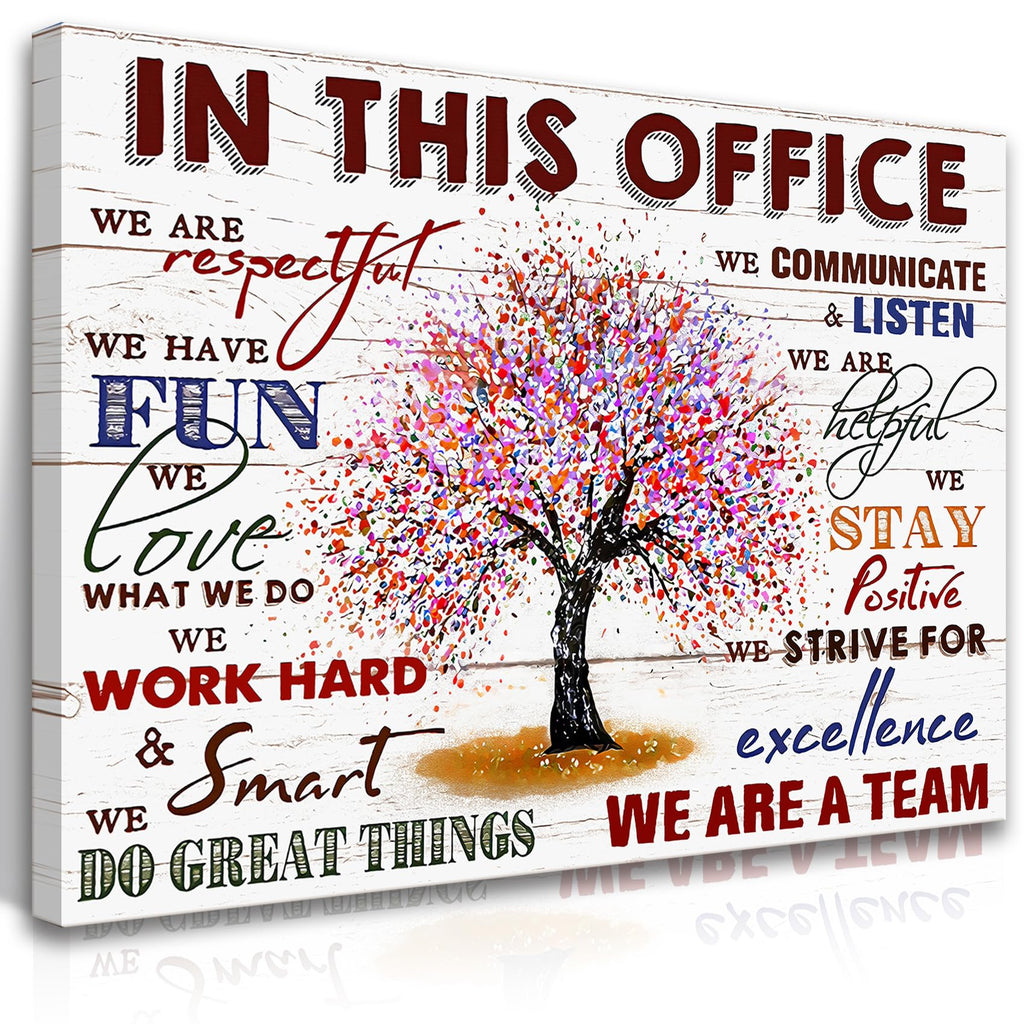 HDXUFJQ Office Inspirational Wall Art In This Office Canvas Wall Decor Team Rules Motivation Positive Quotes Pictures Prints Teamwork Painting for Home Office Ready to hang(12"x16") In this office (white) 16"L x 12"W