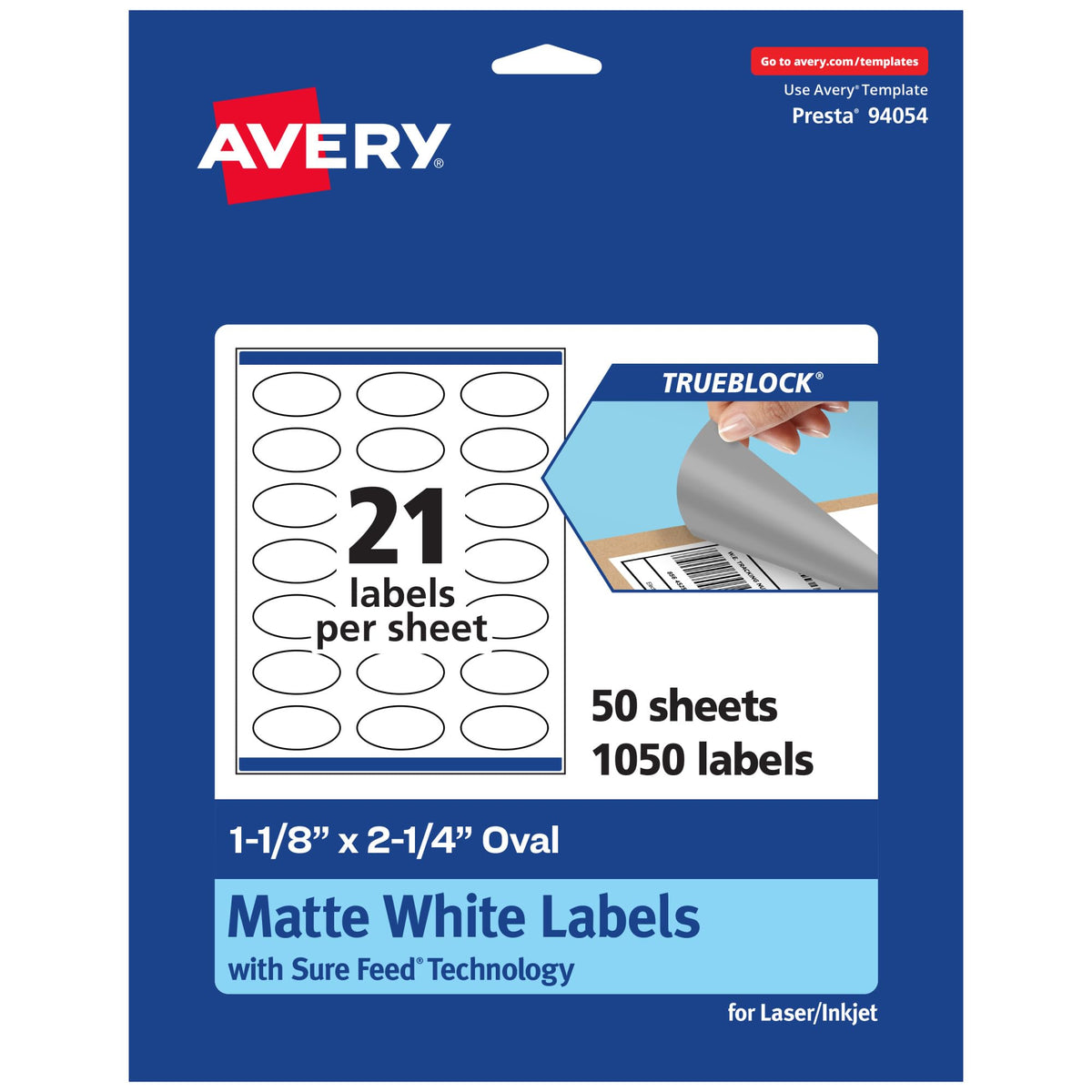 Avery TrueBlock Matte White Oval Labels, Sure Feed Technology, 1-1/8" x 2-1/4", 1,050 Matte White Labels, Print-to-The-Edge, Laser/Inkjet Printable, Great for Packaging and Product Merchandising 1,050 labels