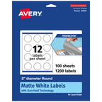 Avery TrueBlock Matte White Round Labels, Sure Feed Technology, 2" Diameter, 1,200 Matte White Labels, Print-to-The-Edge, Laser/Inkjet Printable, Great for Making Stickers or Product Merchandising 1,200 labels