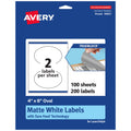 Avery TrueBlock Matte White Oval Labels, Sure Feed Technology, 4" x 6", 200 Matte White Labels, Print-to-The-Edge, Laser/Inkjet Printable, Great for Packaging and Product Merchandising 200 labels