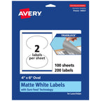 Avery TrueBlock Matte White Oval Labels, Sure Feed Technology, 4" x 6", 200 Matte White Labels, Print-to-The-Edge, Laser/Inkjet Printable, Great for Packaging and Product Merchandising 200 labels