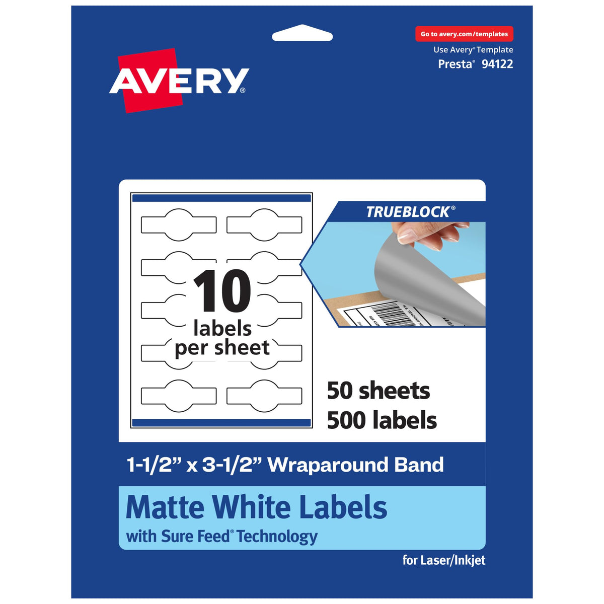 Avery TrueBlock Matte White Wraparound Band Labels, Sure Feed Technology, 1.5" x 3.5", Cigar Band Labels, 500 Total, Print-To-The-Edge, Laser/Inkjet Printable, Great for Packaging and Product Labeling 500 labels