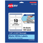 Avery TrueBlock Matte White Rectangle Labels, Sure Feed Technology, 1.5" x 3.75", 500 Matte White Labels, Print-to-The-Edge, Laser/Inkjet Printable, Great for Packaging and Product Merchandising 500 labels