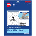 Avery TrueBlock Matte White Round Labels, Sure Feed Technology, 2.75" Diameter, 600 Matte White Labels, Print-to-The-Edge, Laser/Inkjet Printable, Great for Packaging and Product Merchandising 600 labels