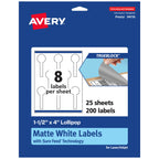 Avery® TrueBlock® Matte White Lollipop Labels, Sure Feed® Technology, 1.5" x 4", 200 Matte White Labels, Print-to-The-Edge, Laser/Inkjet Printable, Great for Packaging and Product Merchandising 200 labels