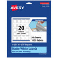 Avery TrueBlock Matte White Square Labels, Sure Feed Technology, 1.5" x 1.5", 1,000 Matte White Labels, Print-to-The-Edge, Laser/Inkjet Printable, Great for Packaging and Product Merchandising 1,000 labels