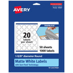 Avery TrueBlock Matte White Round Labels, Sure Feed Technology, 1-5/8" Diameter, 1,000 Matte White Labels, Print-To-The-Edge, Laser/Inkjet Printable, Great for Making Stickers or Product Merchandising 1,000 labels