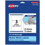 Avery® TrueBlock® Matte White Rectangle Labels, Sure Feed® Technology, 3" x 6", 75 Matte White Labels, Print-to-The-Edge, Laser/Inkjet Printable, Great for Packaging and Product Merchandising 75 labels