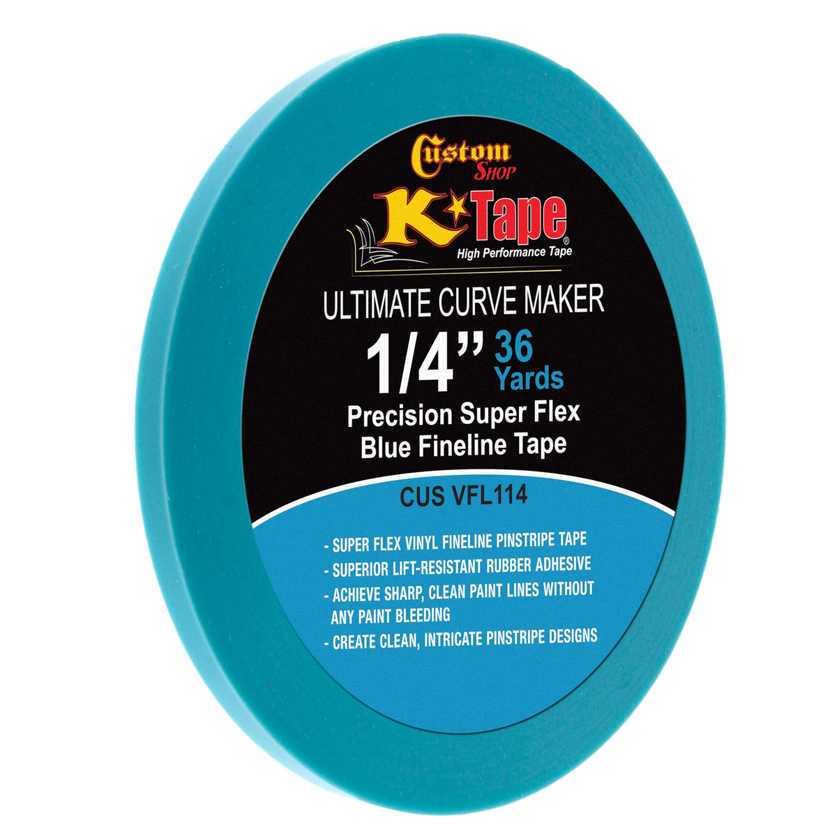 Custom Shop Vinyl Fineline Pinstripe Tape, Blue 1/4" x 36 Yard Roll - Create Sharp Graphic Design Curves, Mask Fine Lines, Conformable Paint Masking Striping Tape for Auto, Motorcycle, Flame Painting 1/4-Inch x 36-Yards