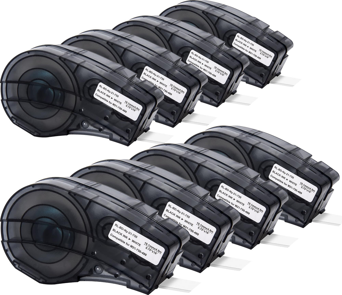 Weemay M21-750-499 Nylon Cloth Label Tape 3/4 Inch Black on White Multi-Purpose Tape, for Wire Marking, Lab, General ID and Datacom Cable, 0.75" W x 16' L, 8 Pack, Not Compatible with M210 and M211 8 Pack-0.75 Inch