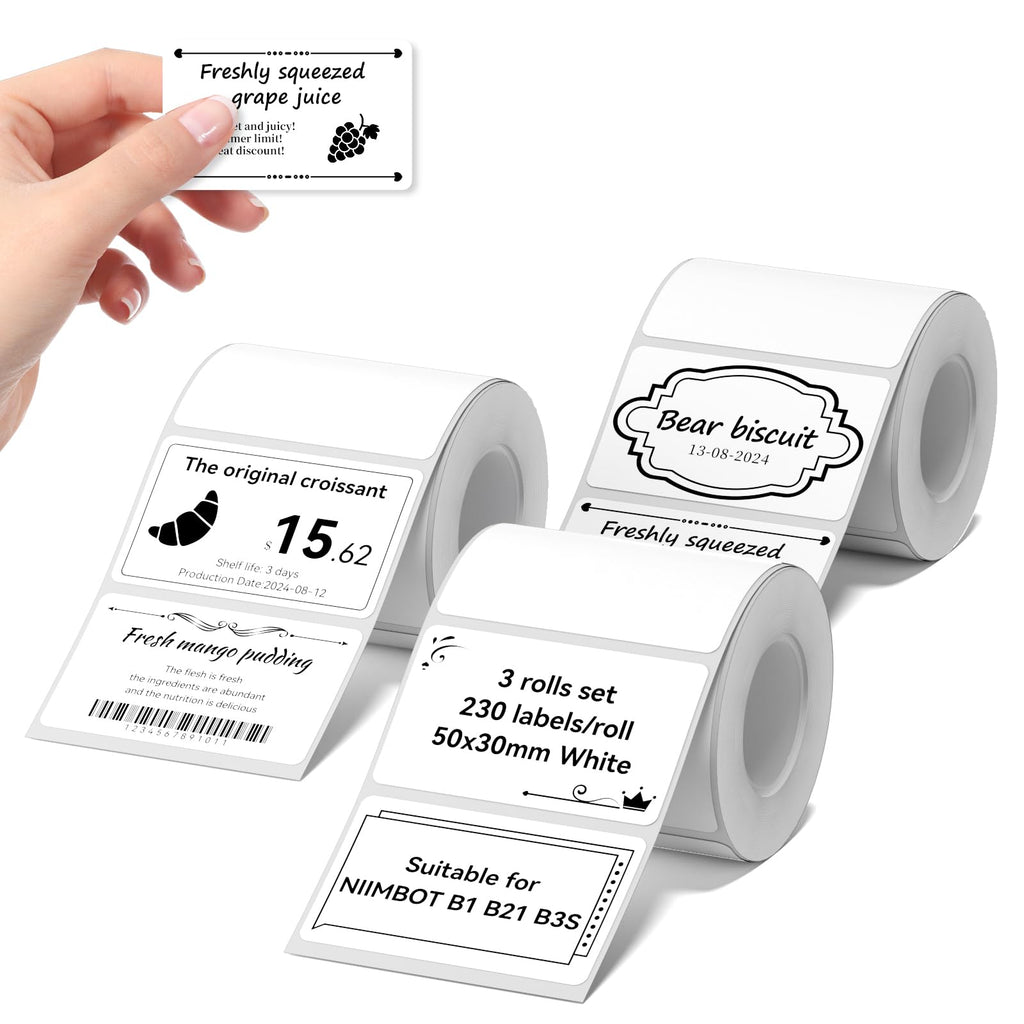 NIIMBOT Labels for B1/B2/B21/B31/B3S/K3 Sticker Printer, 50x30mm, White 50mmx30mm-white 3Rolls