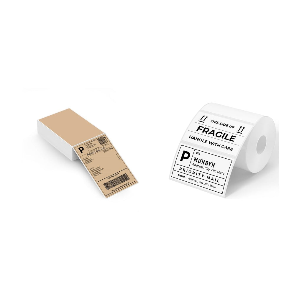 4x6 Brown Thermal Printer Labels 220 Labels/Stack+3x2 Thermal Labels 500 Labels/Roll