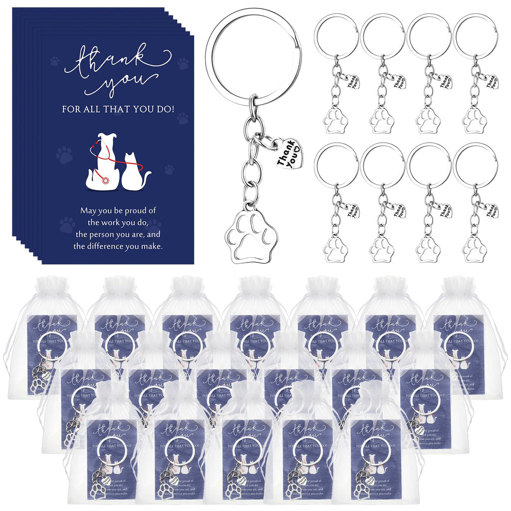 Xunyee Vet Tech Week Gifts Bulk Paw Keychains Cards 12