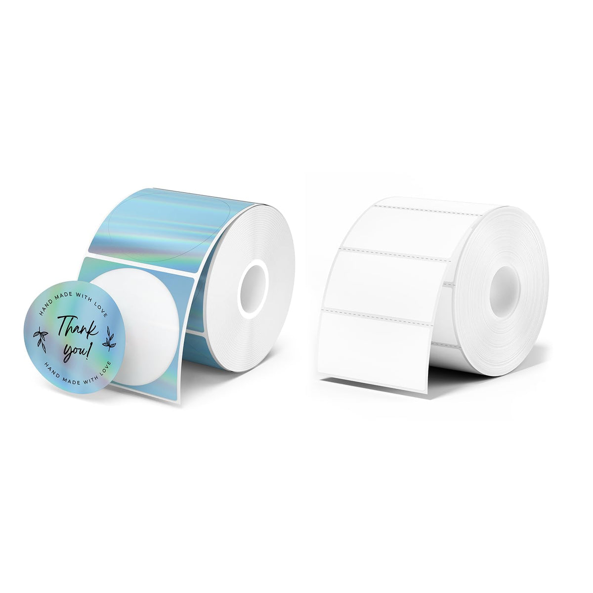 2" Circle Holographic Thermal Label Stickers Blue+2x1 Inch Thermal Labels
