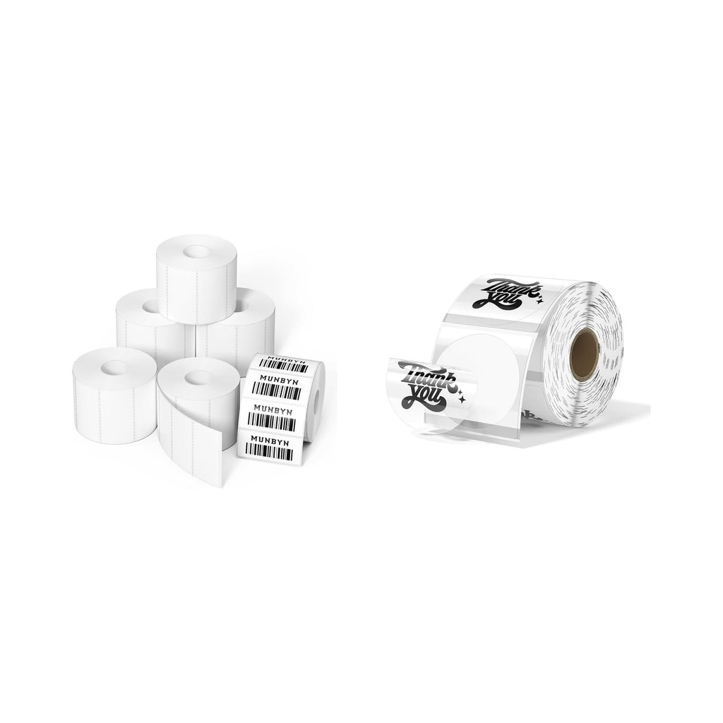 2x1 Thermal Labels 6 Rolls-6,000 Labels+2" Transparent Round Thermal Labels 500 Labels/Roll