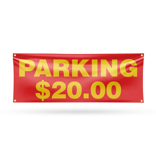 Parking $20 Dollars Banner Sign 18 Inch x 48 Inch | 13 oz Vinyl with Metal Grommets | Heavy-Duty Single-Sided Outdoor Durable Printed High-Quality Weatherproof | Made in the USA Parking $20 Dollars 18" x 48"