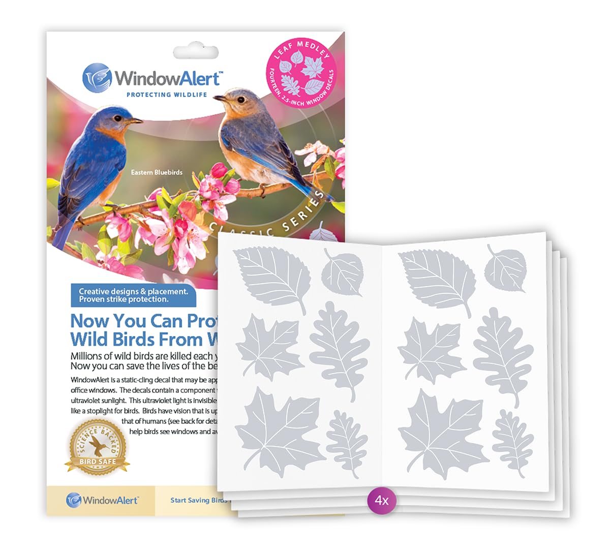 WindowAlert Leaf Medley UV-Reflective Window Decals 4 Pack for Bird Safety 4-Pack