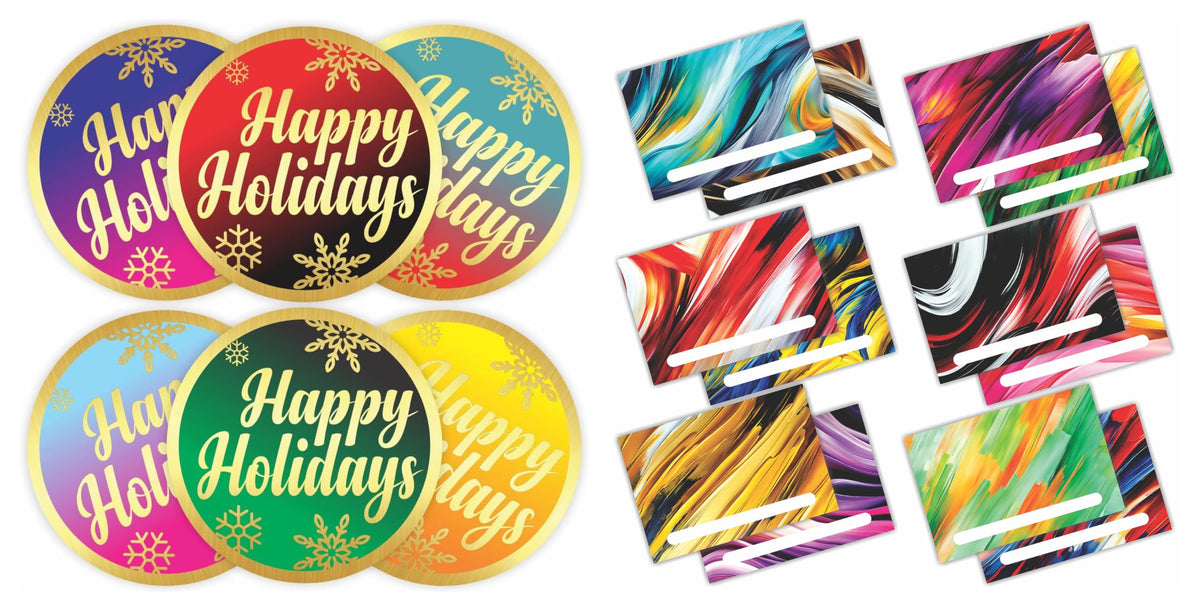 PARTH IMPEX 60 Pack 4x6 A4 Envelopes + Christmas Happy Holidays Gold Foil Seals Labels Stickers