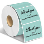 3"x3" Square Thermal Labels Stickers, Green, 500 Sheets/Roll