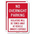 SmartSign 2-Pack 'No Overnight Parking Violators Towed Away At Vehicle Owner's Expense' Sign, 10" x 14", 40 mil Aluminum, 3M Laminated Engineer Grade Reflective Material, Red and White, Made in USA Pack of 2