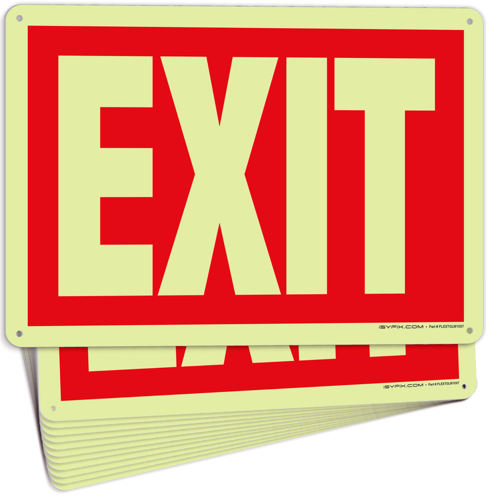 iSYFIX Exit Glow in the Dark Sign, 10x7 Inch, 12 Pack 12 Pk 10x7 Plastic
