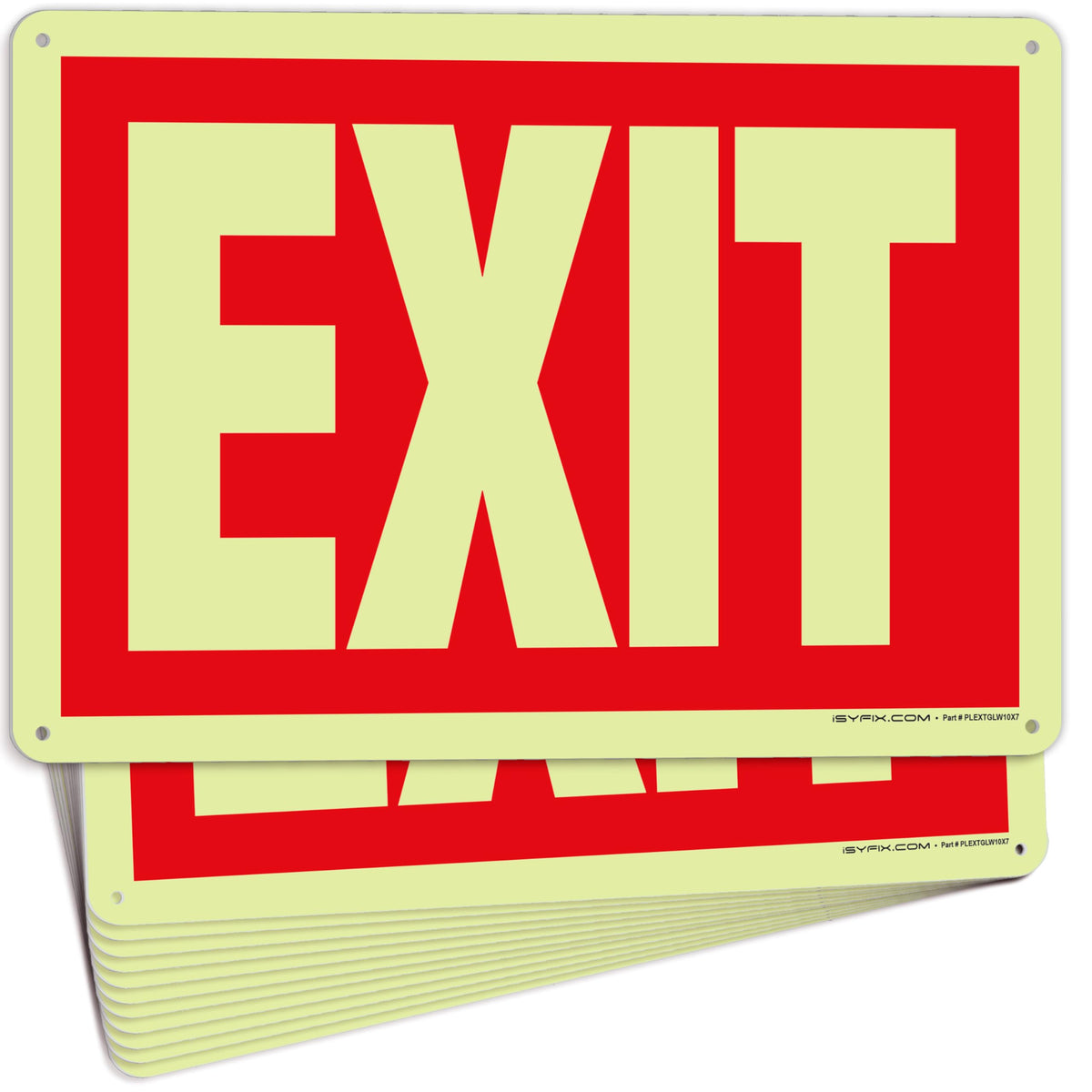 iSYFIX Exit Glow in the Dark Sign, 10x7 Inch, 12 Pack 12 Pk 10x7 Plastic