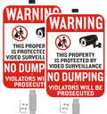 2Pack No Dumping Sign,14" x 10" Property Protected By Video Surveillance Sign with 36" Alloy Stakes, Rust Free &Fade Resistant Heavy Reflective Aluminum,Included Mounting Screw Kit.