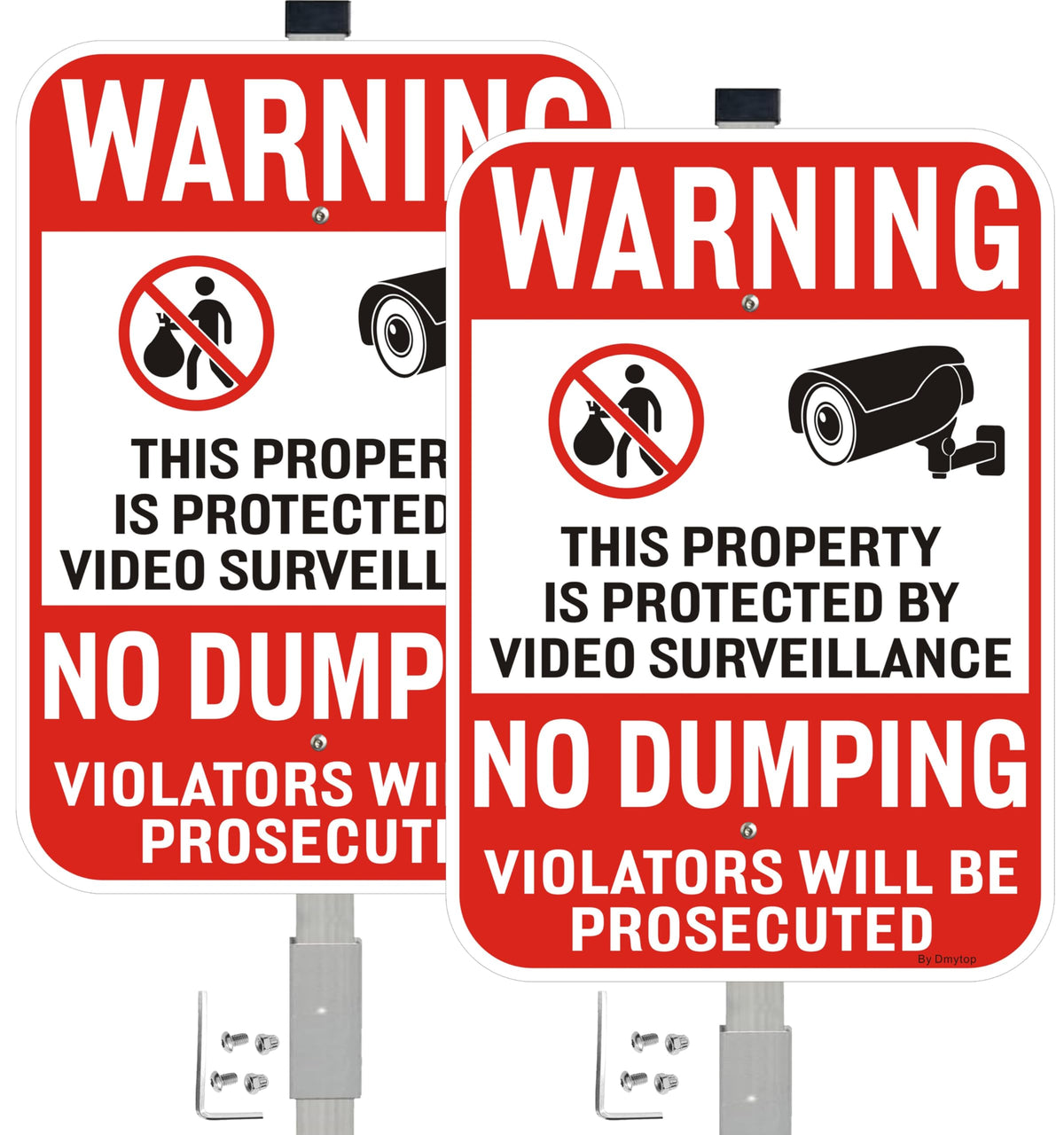 2Pack No Dumping Sign,14" x 10" Property Protected By Video Surveillance Sign with 36" Alloy Stakes, Rust Free &Fade Resistant Heavy Reflective Aluminum,Included Mounting Screw Kit.