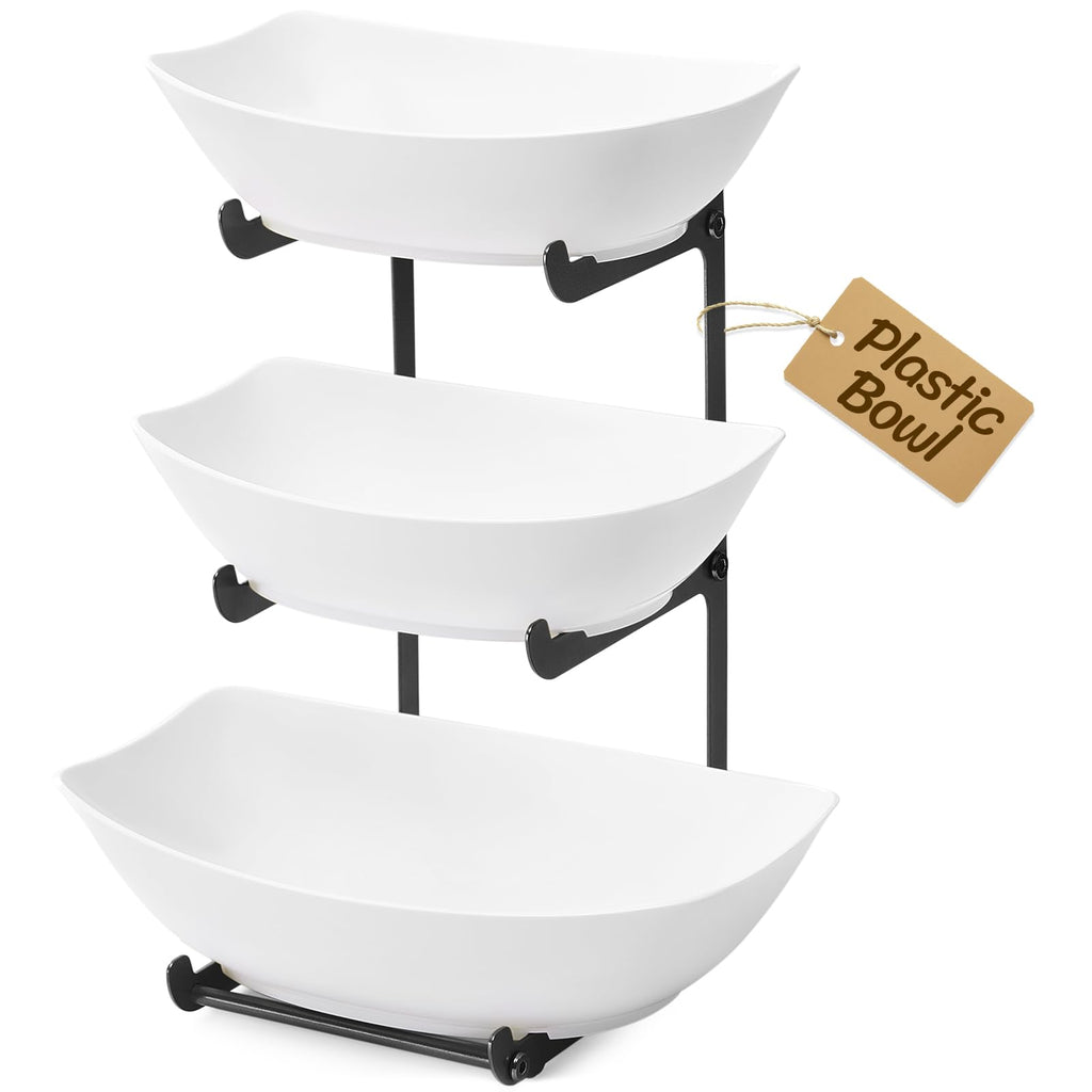 Lifewit 3 Tier Fruit Bowl for Kitchen Counter, Tiered Plastic Serving Tray Black Standard(3 Tier)