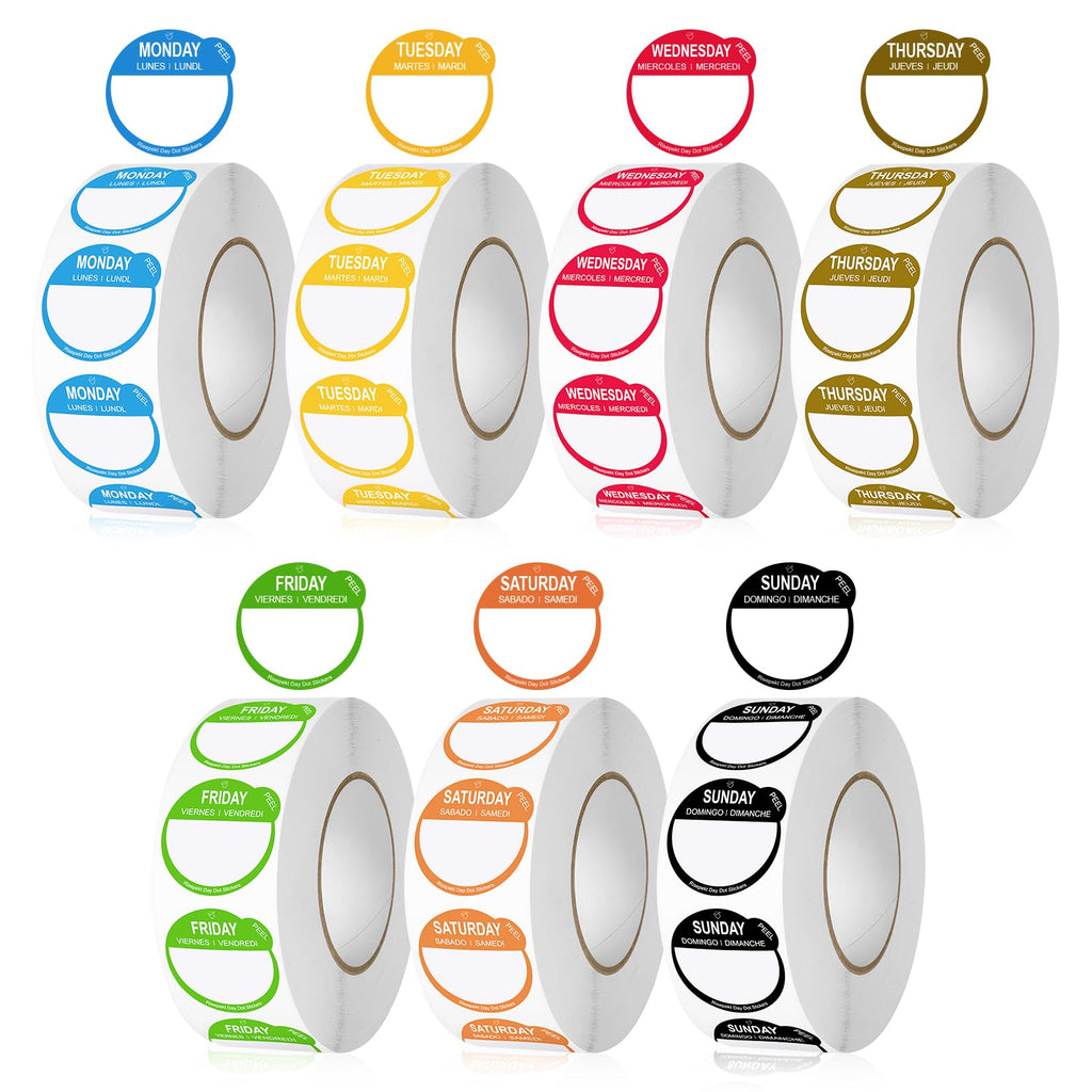 7000 Pcs 1 Inch Risepekt Removable Day Dots Food Labels (Monday-Sunday)