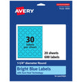 Avery® Printable Round Labels, Sure Feed® Technology, 1-1/4" Diameter, Bright Blue Labels, Print-to-the-Edge, Laser/Inkjet, 600 Total, Great for Price Stickers and Mailing Seals 600 labels