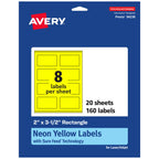 Avery Printable Rectangle Labels, Sure Feed Technology, 2" x 3-1/2", Neon Yellow Labels, Print-to-The-Edge, Laser/Inkjet Printable, 160 Total, Great for Mailing and Candles 160 labels
