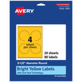 Avery® Printable Round Labels, Sure Feed® Technology, 3-1/2" Diameter, Bright Yellow Labels, Print-to-The-Edge, Laser/Inkjet Printable, 80 Total, Great for Packaging and Candles 80 labels