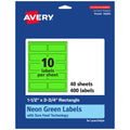 Avery® Printable Rectangle Labels, Sure Feed® Technology, 1-1/2" x 3-3/4", Neon Green Labels, Print-to-The-Edge, Laser/Inkjet Printable, 400 Total, Great for Mailing and Candles 400 labels