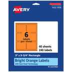 Avery® Printable Rectangle Labels, Sure Feed® Technology, 3" x 3-3/4", Bright Orange Labels, Print-to-The-Edge, Laser/Inkjet Printable, 240 Total, Great for Candles and Ingredients 240 labels